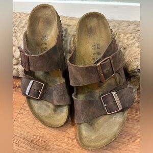 Birkenstock Arizona Sandals Women's 40 Dark Brown Leather Coastal